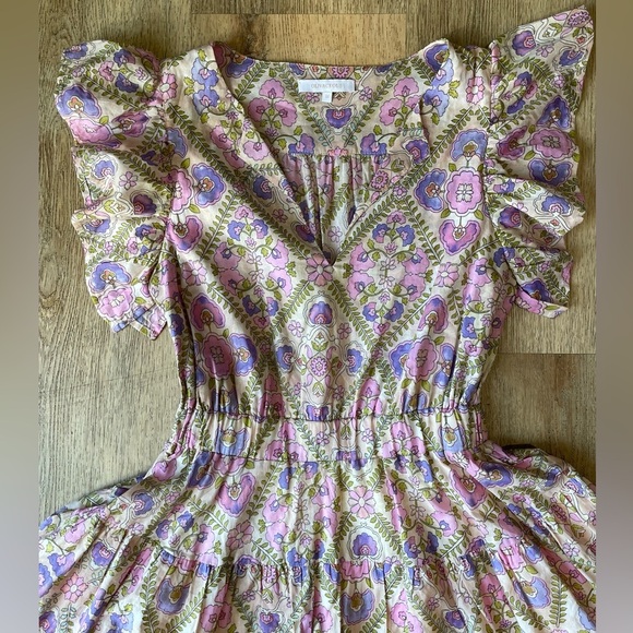 NWOT Olivaceous Floral Mini Dress Puff Sleeve Ruffle Hem Boho Cottagecore Size M - Picture 2 of 6